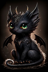 Cartoon cat dragon. Dark fantasy Generative AI 