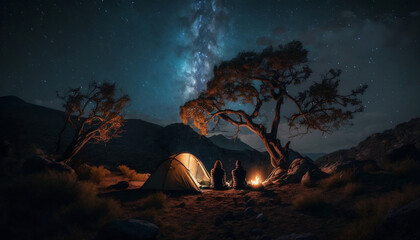 Camping Outdoors with the Milky Way in the Background AI generative