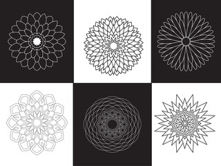 Set of black and white floral mandala ornaments free Vector
