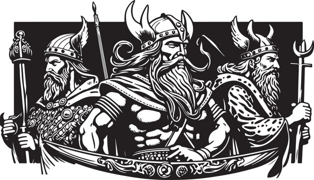 Beautiful and trendy black and white linocut art of a viking