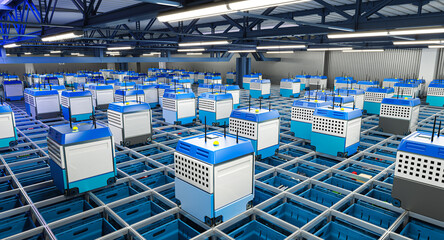 modern automated warehouse without personnel - obrazy, fototapety, plakaty