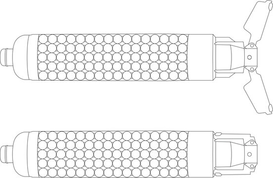 cluster munition, cluster bomb, submunition bomb a form of air dropped or ground-launched explosive weapon sketch drawing, contour lines drawn