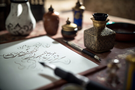 The Art of Calligraphy and Henna in Morocco: Beauty and Symbolism in Arabic Writing - AI Generative
