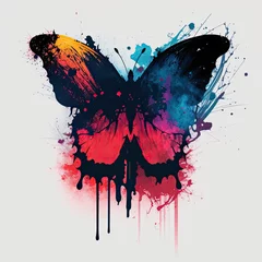 Wall murals Butterflies in Grunge colorful butterfly with fire effect on black background