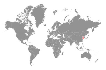 Fototapeta na wymiar Yellow Sea on the world map. Vector illustration.