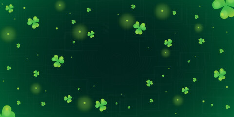 The Background of St. Patrick's Day with Green Shamrocks and Lucky Gold Coins