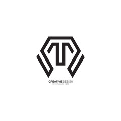 Letter T M line art hexagon shape minimal logo