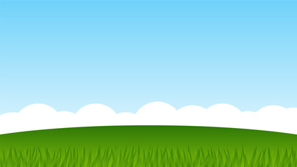Fototapeta na wymiar landscape cartoon scene. green hill with grass and blue sky with white cloud