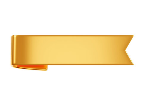 Golden ribbon banner 3d render  - simple text tag or label for sale and promotion message.
