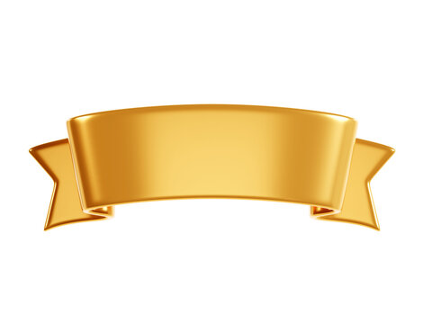 Golden ribbon banner 3d render - illustration of glossy text box for title sign or advertising message.