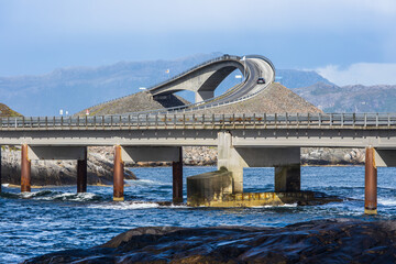 The famous Atlantic Ocean Road in Norway on abeautiful summer day