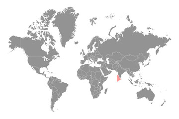 Fototapeta na wymiar Laccadive Sea on the world map. Vector illustration.