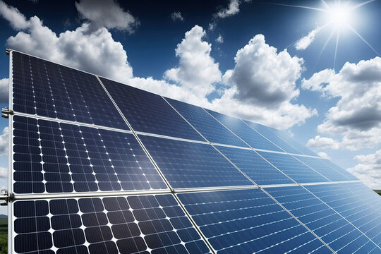 solar collectors in bright sun. concept of green clean energy. Generative AI