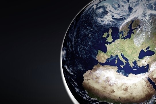Earth globe view from space on dark background