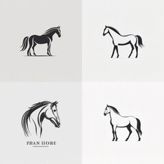 set of horse icons logo, simple minimal flat illustration, generative ai