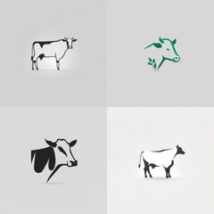 set of cow bull icons logo, simple minimal flat illustration, generative ai