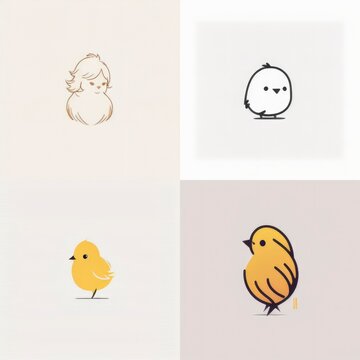 set of chick icons logo, simple minimal flat illustration, generative ai