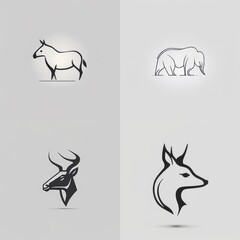 set of horse deer elephant icons logo, simple minimal flat illustration, generative ai