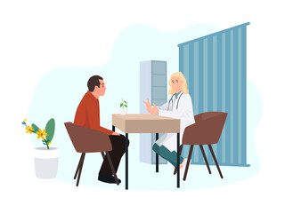 The doctor is talking to his patient in his room.