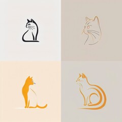 set of cat feline icons logo, simple minimal flat illustration, generative ai