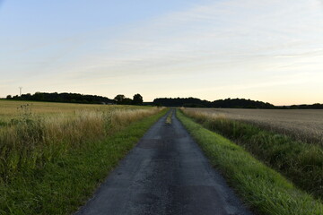 Paysage rural au crépuscule après le coucher de soleil près du bourg de Champagne au Périgord Vert 