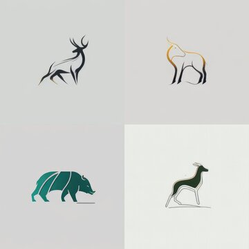 set of deer pig horn icons logo, simple minimal flat illustration, generative ai