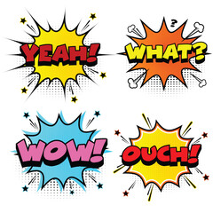Comic pop art style speech bubbles elements set