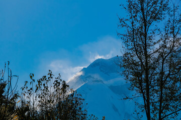 Sunrise on Annapurna Massif Panoramic View from Manang District in the trail of Annapurna Circuit Trek.