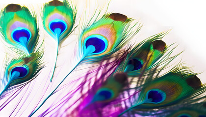 Obraz premium Beautiful Peacock Feather isolated on white background