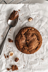 chocolate nut chip cookies on plate white background  nutella