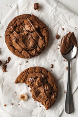 chocolate nut chip cookies on plate white background  nutella