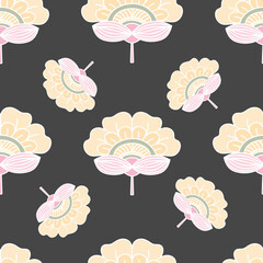 seamless repeat pattern with beautiful and colorful large floral motif on a dark gray back ground perfect for fabric, scrap booking, wallpaper, gift wrap projects