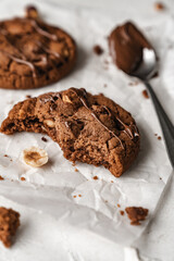 chocolate nut chip cookies on plate white background  nutella