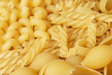durum wheat pasta of various shapes and types