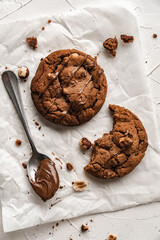 chocolate nut chip cookies on plate white background  nutella