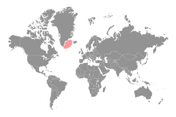 Irminger Sea on the world map. Vector illustration.