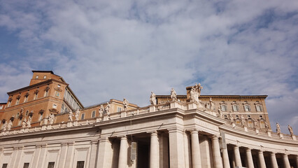 View of the Papal Apartments from Saint Peter's Square, Vatican City. The Pope's window from which he delivers the Angelus.