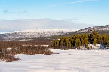 Fototapeta na wymiar The beautiful winter landscape of Sweden in Scandinavia. 