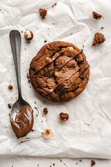 chocolate nut chip cookies on plate white background  nutella