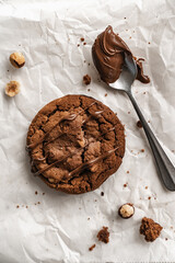 chocolate nut chip cookies on plate white background  nutella