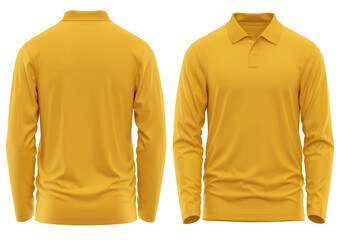 Polo shirt Long Sleeve with two button rib collar, 3d rendered, YELLOW