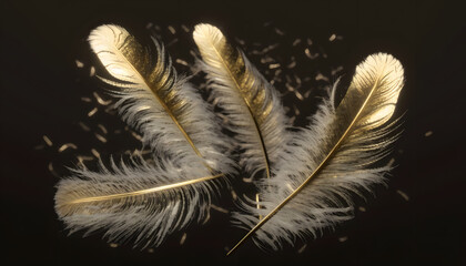 Beautiful golden feather isolated on black background