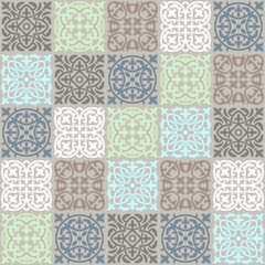 Ancient ceramic tile seamless pattern. Wall or floor texture. Decorative antique stone ornament.