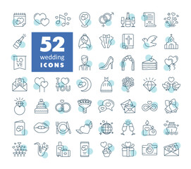 Wedding, marriage, bridal isolated vector icon set