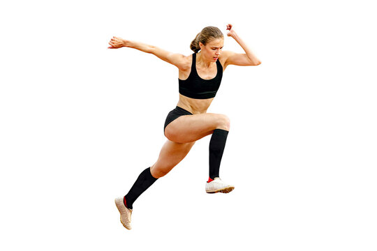 female athlete triple jump on transparent background