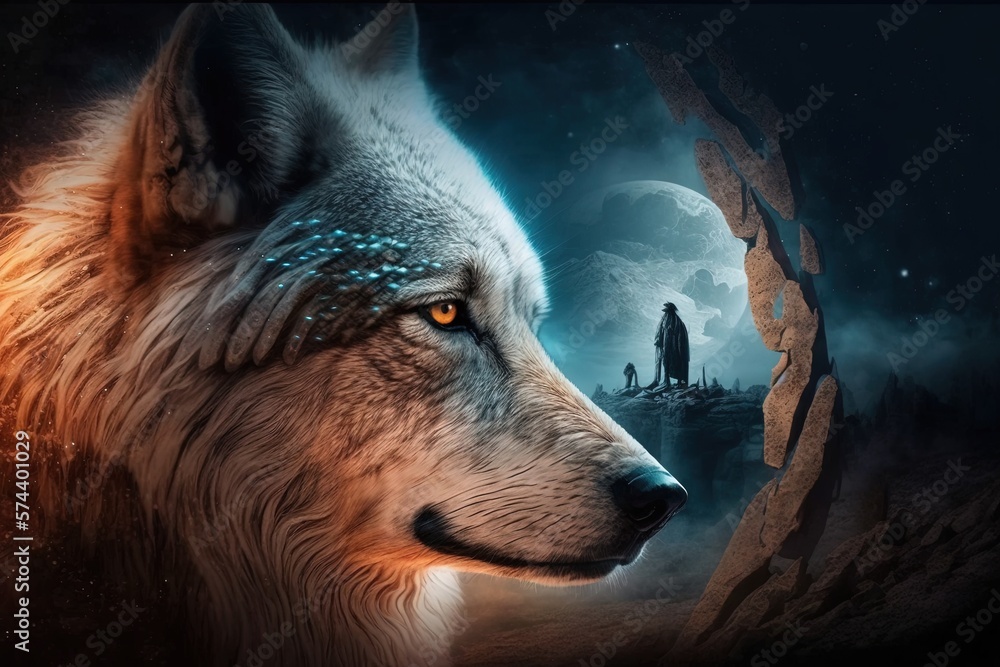 Aufkleber howls from beyond - ancient wisdom of wolves generative ai