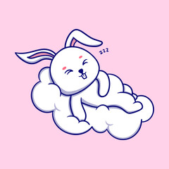 Obraz na płótnie Canvas Cute bunny sleep on cloud cartoon icon illustration