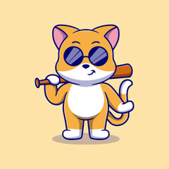 cute dog carrying a stick cartoon icon illustration