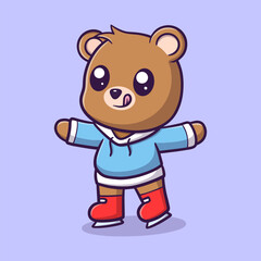 Cute bear ice skating cartoon illustration