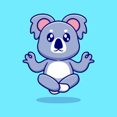 Cute koala meditate cartoon icon illustration